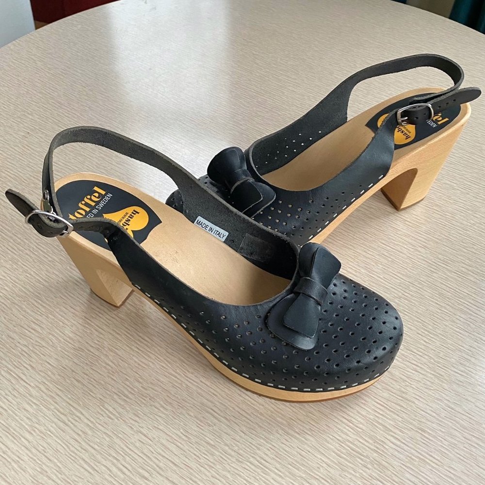 SWEDISH HASBEENS Black Perforated Strappy Sandals